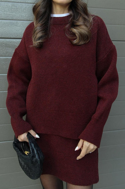 Damen Strickpullover Minirock Set Weich Beige