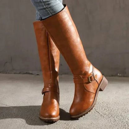Damen Reitstiefel Elegantes Leder Braun - Norvielle
