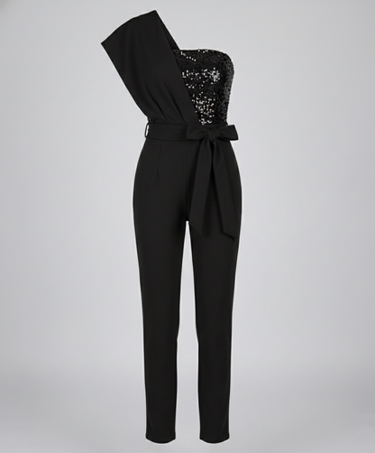 Damen Jumpsuit Pailletten Patchwork