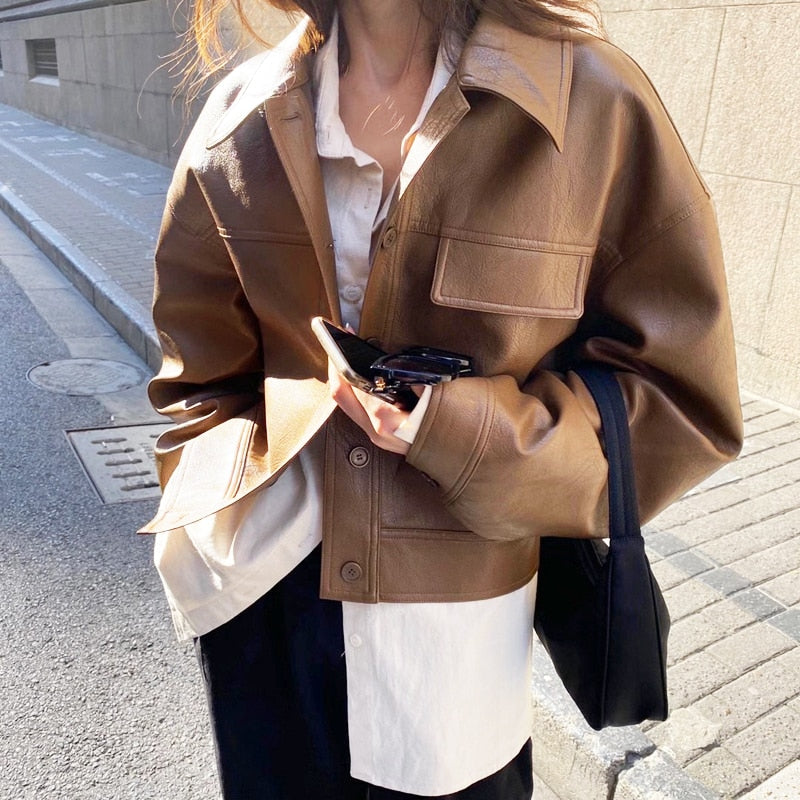 Damen Kurze Modenjacke Boxy-Passform