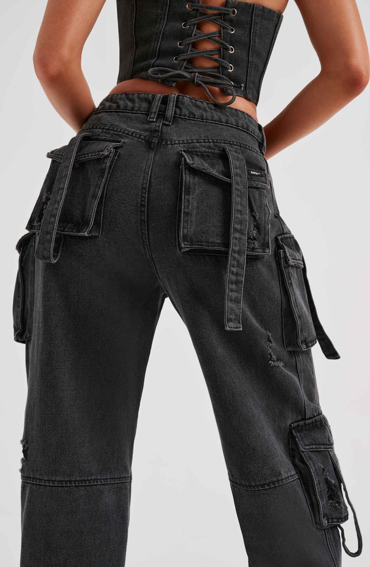 Damen Denim Cargo Hose Eleganz