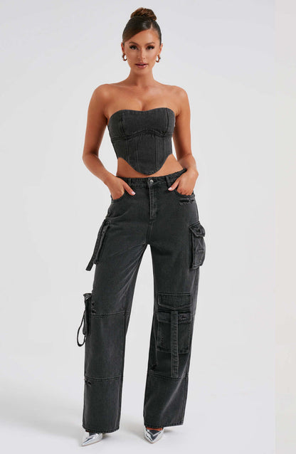 Damen Denim Cargo Hose Eleganz