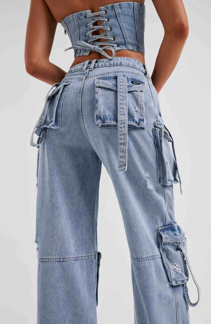 Damen Denim Cargo Hose Eleganz Blau - Norvielle