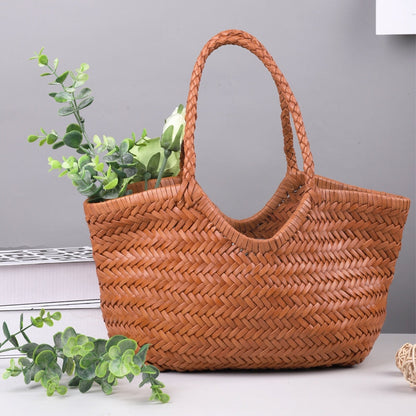e Geflochtene Leder-Shopper Rustikal Damen