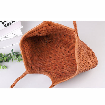 e Geflochtene Leder-Shopper Rustikal Damen