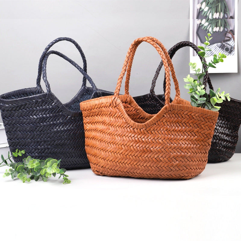 e Geflochtene Leder-Shopper Rustikal Damen