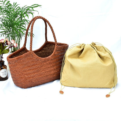 e Geflochtene Leder-Shopper Rustikal Damen