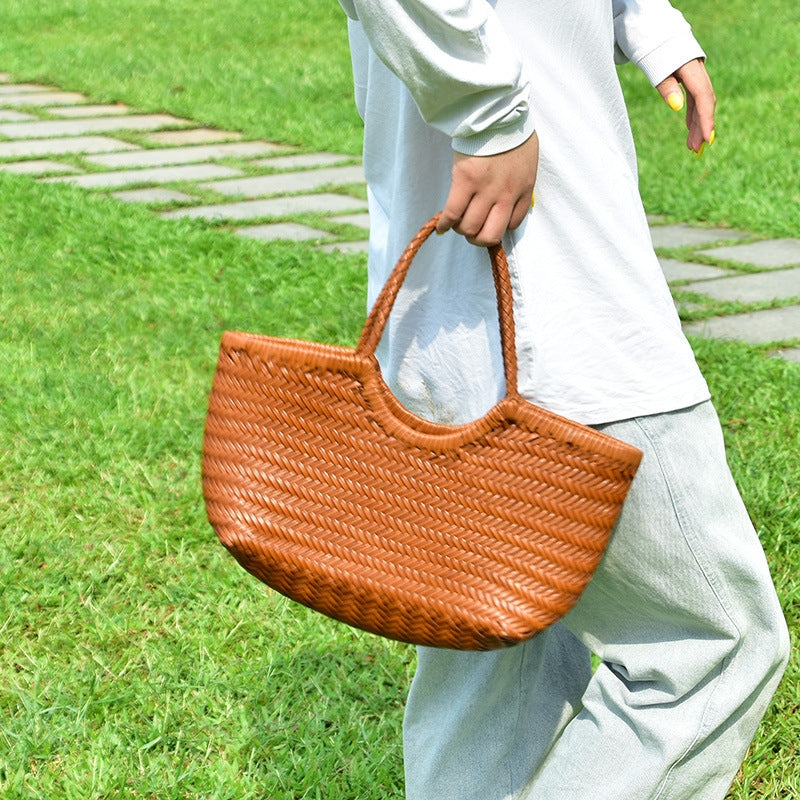 e Geflochtene Leder-Shopper Rustikal Damen