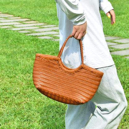e Geflochtene Leder-Shopper Rustikal Damen