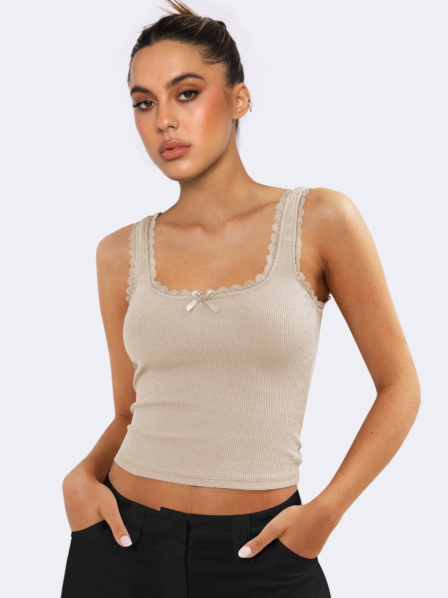 Damen Ripp-Tanktop Spitzenbesatz Romantisch - Norvielle