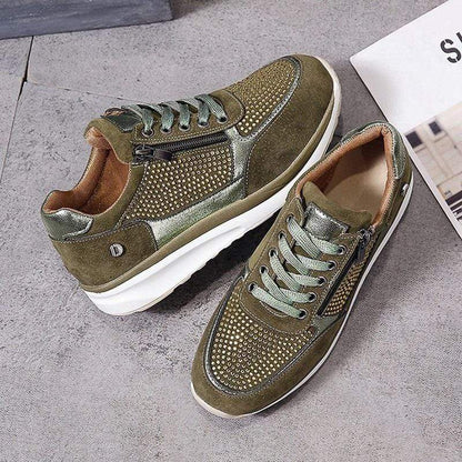 Damen Plateau Sneaker Schnürung Reißverschluss