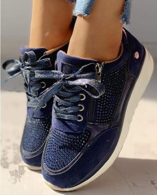 Damen Plateau Sneaker Schnürung Reißverschluss