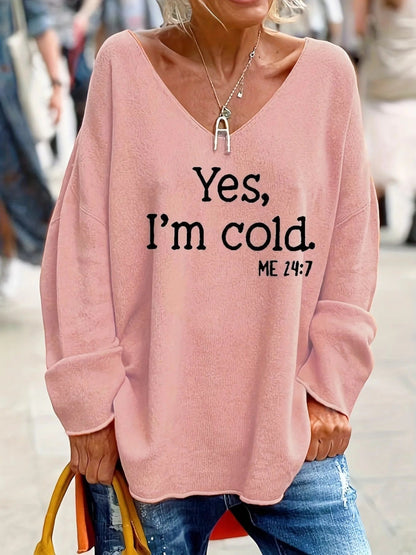 Großer Damen Oversized Pullover V-Ausschnitt Lässig