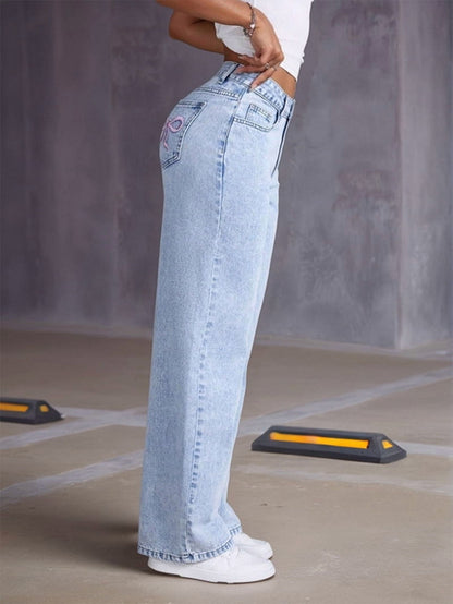 Damen High Waist Jeans Schleifendetail dunkelblau