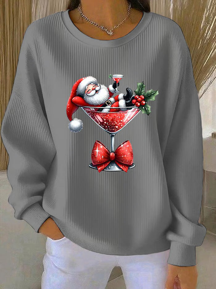 Weihnachtspullover Damen Verspielter Weihnachtsmann Design Rot