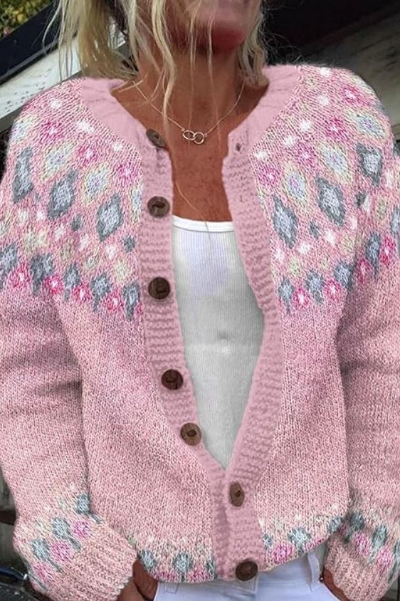 Damen Cardigan Rosa mit Blumenmuster - Norvielle