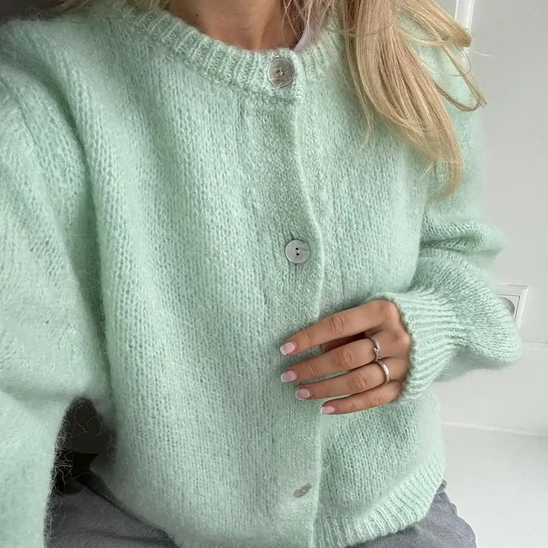 Damen Strickcardigan Weich Knöpfe Beige