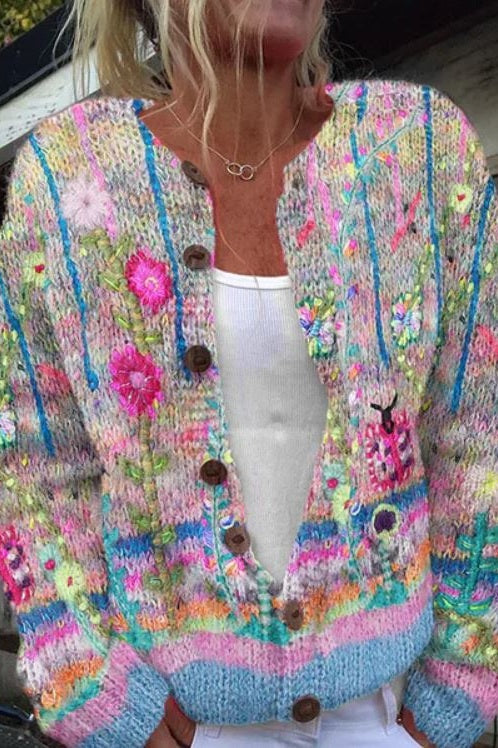 Sanne Damen Bunter Blumen-Cardigan - Norvielle