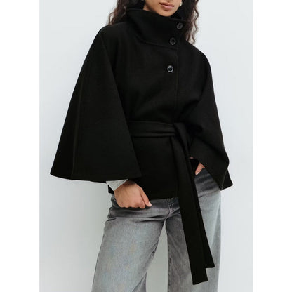 Damen Gürtel-Cape-Mantel Hocher Kragen