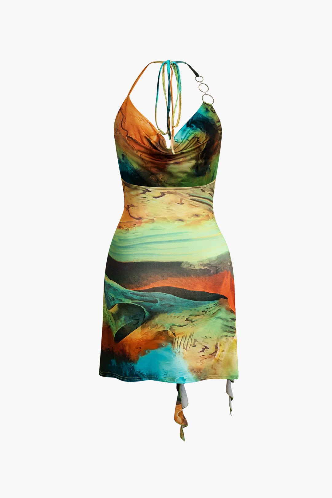 Mira Damen Asymmetrisches Mini-Kleid mit Kunstdruck und Seitenschlitz