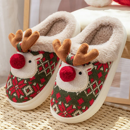 Weihnachtliche Damen Hausschuhe Warm Plüsch Bestickt Rot