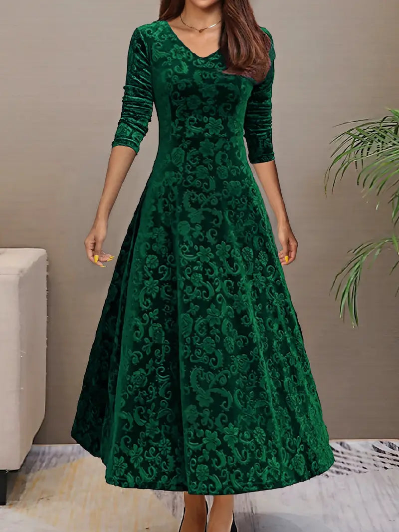 Damen Abendkleid Langarm V-Ausschnitt