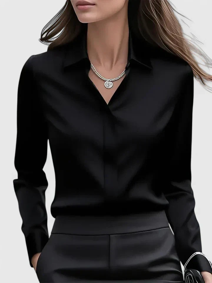 Damen Satin Bluse Mit Knopfleiste Weiß