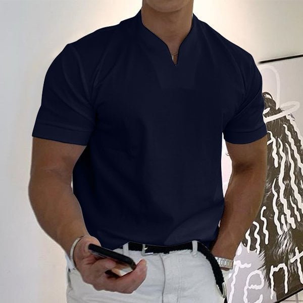Herren Poloshirt Stehkragen Kurzarm