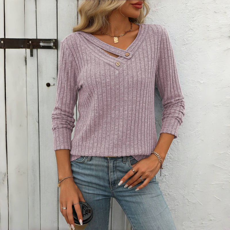 Damen Strickpullover V-Ausschnitt Knopfleiste