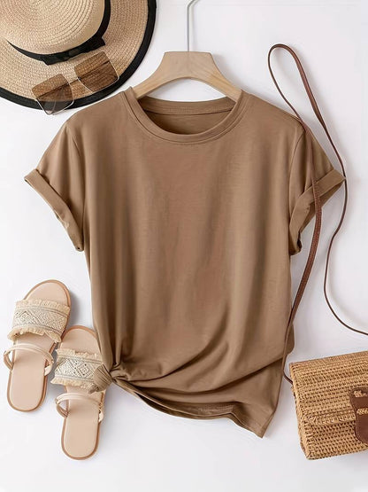 Norvielle Damen Rundhals T-Shirt Einfach Weiß
