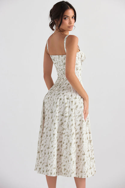 Pastellgrünes Damen Midikleid Taillenformend