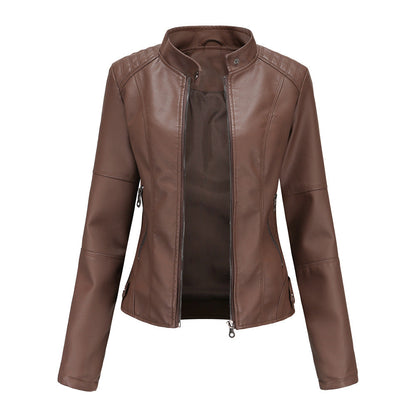 Claudia Damen Bikerjacke Stehkragen Leder