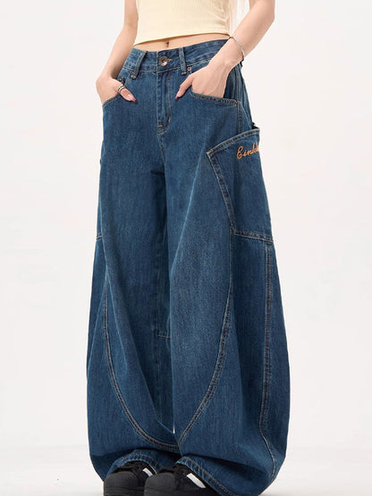 e Boyfriend Jeans Große Taschen Weiter Krummschnitt
