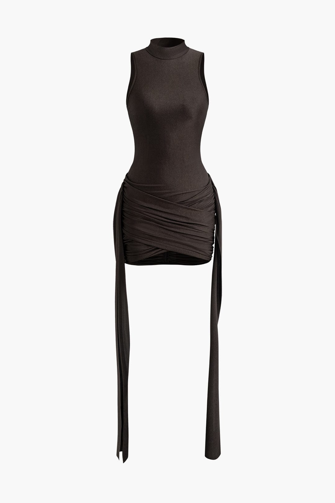 Elegantes Damen Minikleid Hochkragen Bodycon mit Drapierung - Norvielle