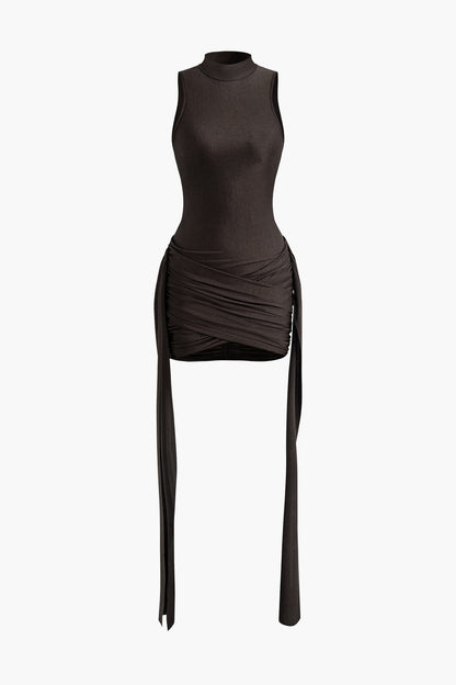 Elegantes Damen Minikleid High-Neck Bodycon mit Drapierung - Norvielle