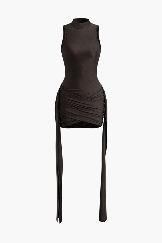 Elegantes Damen Minikleid High-Neck Bodycon mit Drapierung - Norvielle