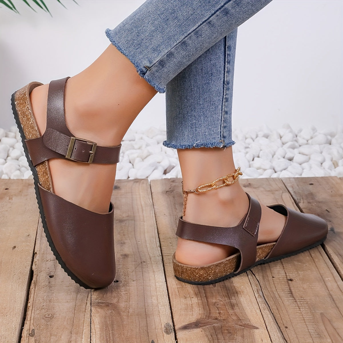 Damen Slingback Sandalen Kork Geschlossene Spitze