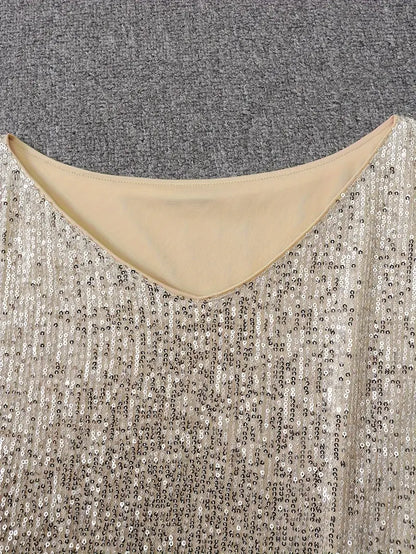 Norvielle Damen Paillettenkleid Mit Kontrast