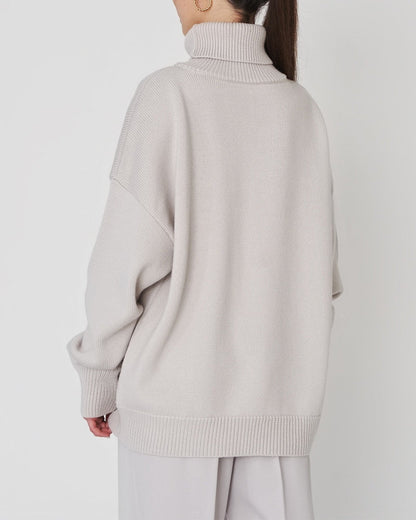 Damen Oversize Pullover Lässig Hochhalter Beige