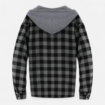 Herren Karo-Hoodie mit Knöpfen und Kordelzug
