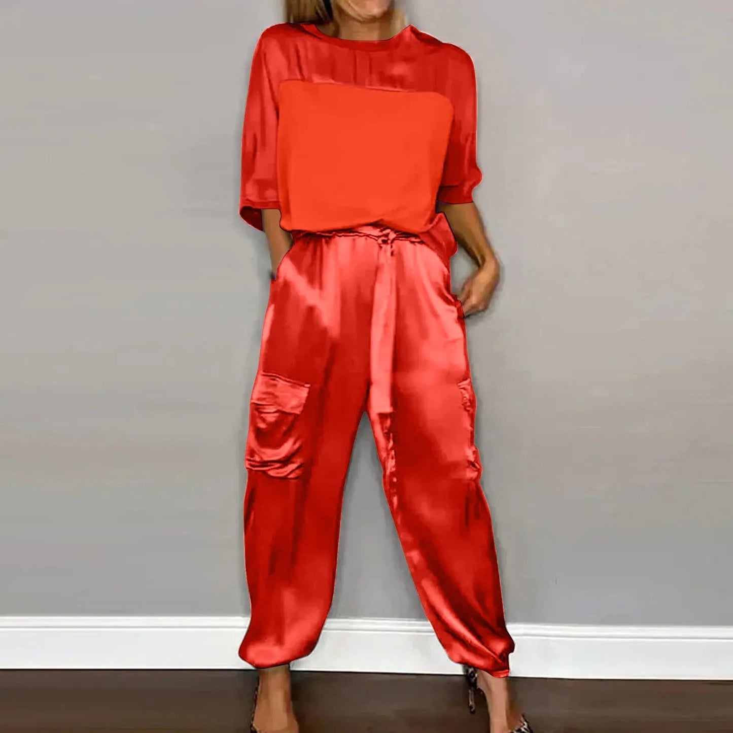 Norvielle Damen Satin Zweiteiler