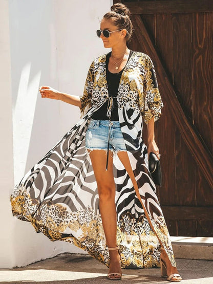Damen Kimono Leopardenmuster Seide