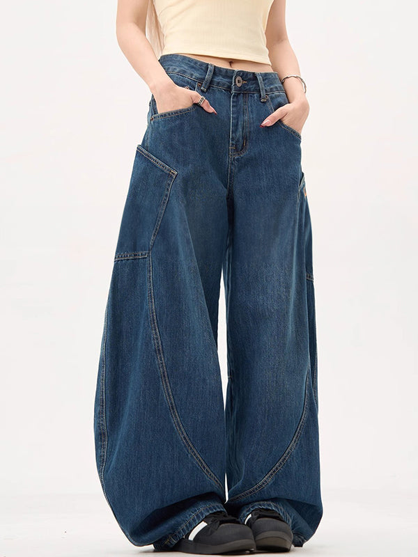 e Boyfriend Jeans Große Taschen Weiter Krummschnitt