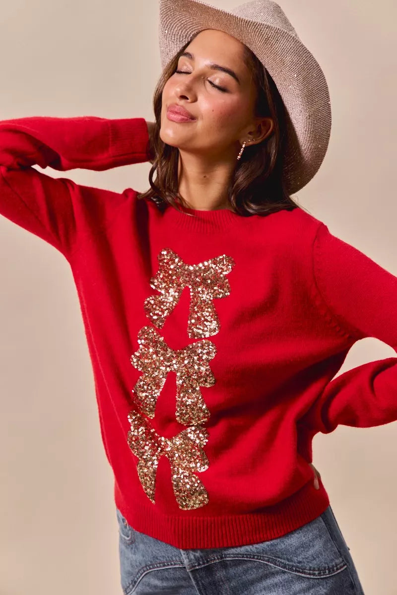Weihnachtspullover Damen Rot Glitzernd Pailletten