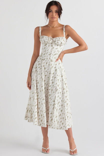 Pastellgrünes Damen Midikleid Taillenformend