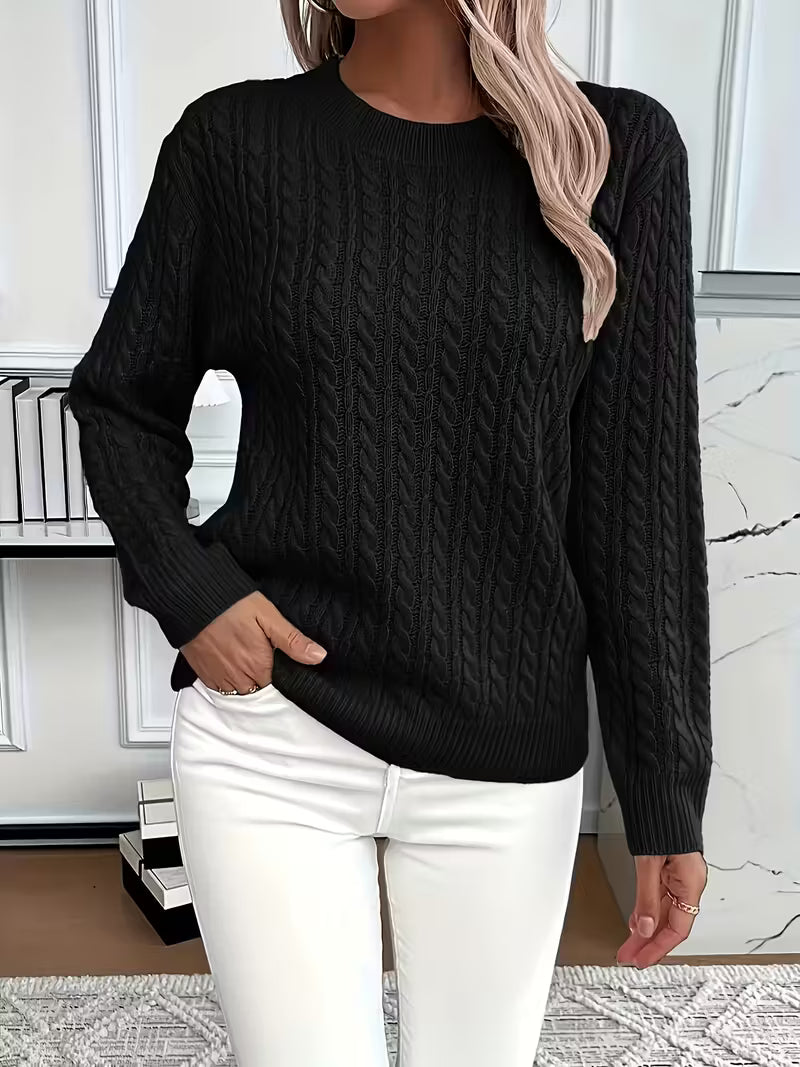 Damen Strickpullover Zopfmuster Winterbaumwolle Beige