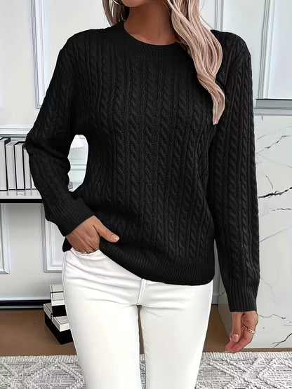 Damen Strickpullover Zopfmuster Winterbaumwolle Beige