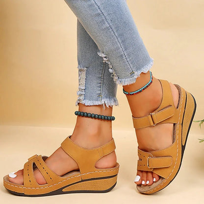 Damen Sandalen Keilabsatz Leder