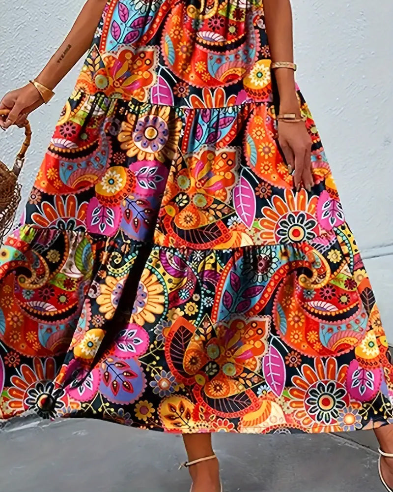 Ärmelloses Damenkleid Lang Print Lockeres Design