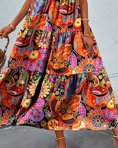 Ärmelloses Damenkleid Lang Print Lockeres Design